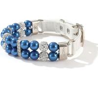 SDGBCXD Hundhalsband， Luxury Dog Collar Handmade Pearls Adjustable PU Leather Elegant Cat Collars with Crystal Rhinestone(Blue,M)