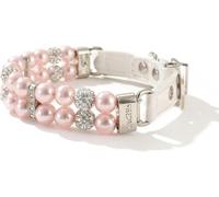 SDGBCXD Hundhalsband， Luxury Dog Collar Handmade Pearls Adjustable PU Leather Elegant Cat Collars with Crystal Rhinestone(Pink,S)