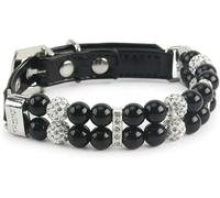 SDGBCXD Hundhalsband， Luxury Dog Collar Handmade Pearls Adjustable PU Leather Elegant Cat Collars with Crystal Rhinestone(Black,S)