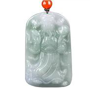 SDGBCXD Jadeite necklace, Natural Jadeite Jade Plate Carving God of Wealth Pendant Necklace Braided Lanyard for Prosperity Money