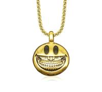 SDGBCXD necklace， Classic Smiley & Dark Pop Art Edgy Angular Laugh Pendant Double-Sided Same Design(Laugh Gold)