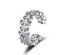 SDGBCXD ring， 14K White Gold Ring, Dainty Rings for Women Adjustable Open Leaf with Round Moissanite Wedding Bands(I 1/2)