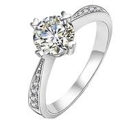 SDGBCXD ring， 9K White Gold Rings, for Women Classic Heart 4 Claw Round Moissanite(K 1/2)