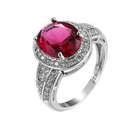 SDGBCXD ring， Plated 18ct White Gold Ring Women, Wedding Bands for Four Prong Oval Shape Cubic Zirconia Promise Rings(Rose Red,N 1/2)