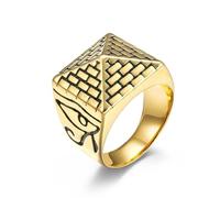 SDGBCXD ring, Ring， Egyptian Pyramid & Horus Eye Ring, Titanium Steel Men's/Women's Ancient Egypt Jewellery(Gold,Y)