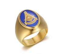 SDGBCXD ring, ring， Oval Blue Enamel Masonic Luxury Ring with Divine Watchfulness | Freemason Tone Jewellery(Gold,O)