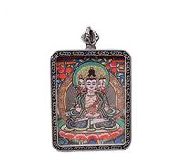 SDGBCXD Thangka Pendant, Buddha Pendant Necklace Buddhist Thangka Long Praying Necklace Handmade Braided Rope Chain