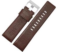 SDGBCXD watch strap, Genuine Leather Watchband 22mm - 30mm Litchi Grain Watch Band Men's Watch Replacement Wristband(Brown Silver Buckle,24mm)