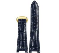 sdgDXFsr Watch straps, Folding Buckle Leather Watch Strap Substitute Men Concave Interface(Blue gold clasp,25-14mm)