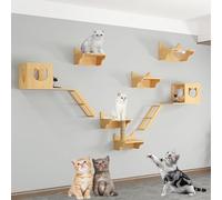sdgERYEeg cat shelves， Indoor Solid Wood Wall-Mounted Cat Climbing Frame Set, Shelves Jumping Platform Nest(Style1)