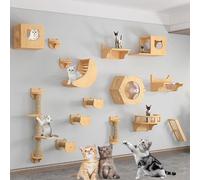 sdgERYEeg cat shelves， Indoor Solid Wood Wall-Mounted Cat Climbing Frame Set, Shelves Jumping Platform Nest(Style6)