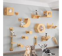 sdgERYEeg cat shelves， Indoor Solid Wood Wall-Mounted Cat Climbing Frame Set, Shelves Jumping Platform Nest(Style7)