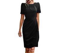 SDGR Petite Maxi Dresses for Short Women Spring and Summer Women's Pure Color Crew Neck Short Sleeves Slim Casual Dresses Black