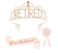 Sdhgerh 3 Pcs Rose Gold Retirement Tiara, Sash and Badge Set Officially I'm Retired Sash & Badge Retired Crown Retirement Gifts for Women Party Decorations Favors