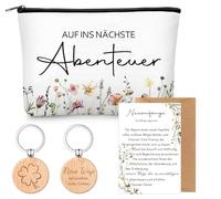 Sdhgerh Auf Ins Nächste Abenteuer Cosmetic Bag Courage Gift Set for Colleagues, Farewell Gift with Key Ring, Greeting Card and Envelope for Colleague, New Job, Office, Work, Retirement
