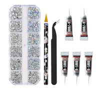 Sdhgerh Nail Rhinestones Charms with Tweezers and Wax Pencil Sparkling Nail Gems Set with 5 Pcs 3ml B7000 Rhinestone Glue 6 Sizes Flat Back Gems Bedazzling Kit for Nails Art Clothes Craft