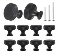 sdhiiolp 10 Pcs Cabinet Knobs Matte Black Metal Round Knurled Wardrobe Knobs Door Kitchen Hardware Cupboard Knobs with Screws Handles for Drawer Dresser, Cupboard and Wardrobe