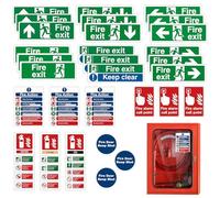 sdhiiolp 30pcs Self Adhesive Fire Exit Sign Kit,Waterproof Vinyl Fire Safety Signs with Fire Exit Sign,Up,Down,Left,Right,Keep Clear,Fire Action,Door Keep Shut, Call Point, Extinguisher Stickers