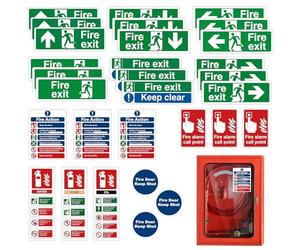sdhiiolp 30pcs Self Adhesive Fire Exit Sign Kit,Waterproof Vinyl Fire Safety Signs with Fire Exit Sign,Up,Down,Left,Right,Keep Clear,Fire Action,Door Keep Shut, Call Point, Extinguisher Stickers