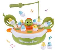 sdhiiolp 4 In 1 Dinosaur Operation Board Game for Kids Magnetic Fishing Game Pop Up Pirate Games Tic Tac Toe Toddler Toys With Rotating Music Turntable for 3-8 Year Old Birthday Gifts