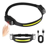 sdhiiolp LED Head Torch Rechargeable Headlight Lightweight Headlamp Torch 270° Wide Beam 6 Modes Motion Sensor Headtorch IPX4 Waterproof Hands-Free Flashlight for Camping Fishing Running Riding