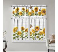 sdhinlwo Sunflower Kitchen Curtains Sets for Windows Sunflower Summer Curtain Sink Window Valance 3 Piece Set Kitchen Tier Curtains 3 Panels Decor for Living Room Bedroom