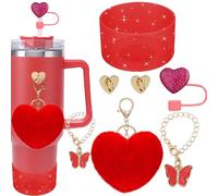 SDIDVIEXPERT Stanley Cup Accessories Set 6PCS Stanley Cup Decor Includes Silicone Boot Straw Cover caps Heart Butterfly Charm Keychain for 30/40oz Tumbler(Red)