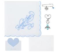 SDIDVIEXPERT Wedding Handkerchief Cotton Embroidered Blue Lace Edges Happy Tears Tissues Handkerchief for Bride Parent Wedding Keepsake Gift Brooch Accessories