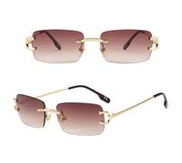 SDINM Rimless Sunglasses for Men Women Small Narrow Rectangle Sunglasses, Brown Gradient, S