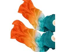 SDIUAKBV Belly Dance Fan Gradient Silk Veil Belly Dance Practice Competition Props Stage Show Costume Accessory Hand Dye Flowy Extra Long Orange 180cm For the performance(Color 1,XL-230x90cm)