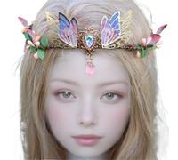 SDIUAKBV Elf Headdress Elf Headdress Crystal Forest Woodland Elf Hair Tiara Leaves Garland Branch Handmade Crown Elves Fairy Bride(Color-06)