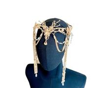 SDIUAKBV Elf Headdress Elf Headdress Mermaid Cosplay Headband Elves Crown Fashion Fairy Long Tassel Full Crystal Hair Accessories(Color-02)