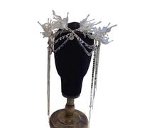 SDIUAKBV Elf Headdress Elf Headdress Mermaid Cosplay Headband Elves Crown Fashion Fairy Long Tassel Full Crystal Hair Accessories(Color-01)