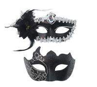 SDIUAKBV Feather Mask Feather Masks 2PCS Couple Painted Masquerade Flower Party Half Face Cover Wedding Carnival Performance Costume Prom Party(Silver)