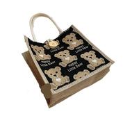 SDIUAKBV Linen Tote Bag Handbag Linen Handbag Lunch Box Bag Cosmetic Portable Shopping Bag Versatile Casual Women'S Bags(B-Black)