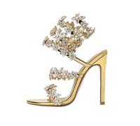 SDIUAKBV Rhinestone Sandals Crystal Sandals Butterfly Flowers Decor Women Gladiator Summer High Heels Wedding Banquet Shoes For the Summer(Gold,39)