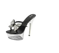 SDIUAKBV Rhinestone Sandals Rhinestone Sandals Open Toe High Heeled For Women Decorated Cross Strap Transparent Thin Models For the Summer(Black 15cm,40)