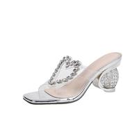 SDIUAKBV Rhinestone Sandals Rhinestone Sandals Women's Strappy Transparent Thick Bottom Party Love Heart High Heel Slippers For the Summer(36)