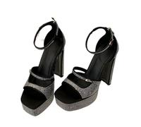 SDIUAKBV Rhinestone Sandals Women Rhinestone Sandals Hollow Out Open Toe Summer Platform Square High Heels Shoes For the Summer(37)