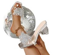 SDIUAKBV Rhinestone Sandals Women's Rhinestone Sandals Diamond Flip Flop Transparent Platform Slip On For Summer For the Summer(Silver,41)