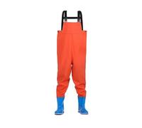 SDIUAKBV Waders Fishing Chest Waders With Boots For Kids Outdoor Activities Girls Boys PVC Rain Pants+Waterproof Bootfoot Waders Rain Trousers(Orange 24 25)