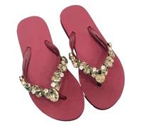SDIUAKBV Womens Flip Flops Comfortable All-match Beach Shoes Non-slip Soft Bottom Casual Flip-flops Rhinestone Chain Flat Slippers For the Summer(Burgundy,35)