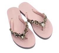 SDIUAKBV Womens Flip Flops Comfortable All-match Beach Shoes Non-slip Soft Bottom Casual Flip-flops Rhinestone Chain Flat Slippers For the Summer(Pink,38)