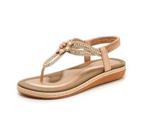 SDIUAKBV Womens Flip Flops Rhinestone Flower Sandals Elastic Back Strap Slip On Flip Flops Comfortable Open Toe Casual Summer Beach Walking Shoes For the Summer(Champagne,38)