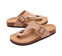SDIUAKBV Womens Flip Flops Womens Flip Flops Clogs Sandals For Women Cork Men Flat With Adjustable Buckle Outdoor Non-slip Beach Slippers(Apricot,38)
