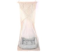 Sdjazl Doralus Cat Bed Cat Hammock Macrame Cat Swing Bed Cat Cage Cotton Rope Hanging Cat House Cats Toy Tassel Basket Tapestry (Beige, Swing Bed+Cushion)