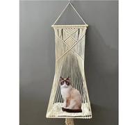 Sdjazl Macrame Cat Hammock Hanging Cat Swing Bed for Indoor Cats, Boho Cat Perch Bed for Sleeping, Playing, Climbing, and Lounging (Beige)