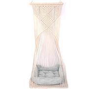 Sdjazl Macrame Hanging Cat Hammock Bed Cat Swing House Space Saving Window Perch with Washed Cotton Cats Toy Tassel Basket Tapestry (Beige, Swing Bed+Cushion, XL)