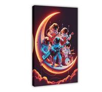 SDKAHKZO A Cosmic Jam Session Under The Stars Astronauts Rocking The Moon Canvas Modern Poster Wall Art Prints Paintings Living Room Bedroom Decor 20x30inch(50x75cm)