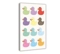 SDKAHKZO Bath Time Rubber Duck Fun Kids Bathroom Retro Colorful Duck Canvas Wall Art Posters And Prints Room Aesthetic Bedroom Office Decor 12x18inch(30x45cm)